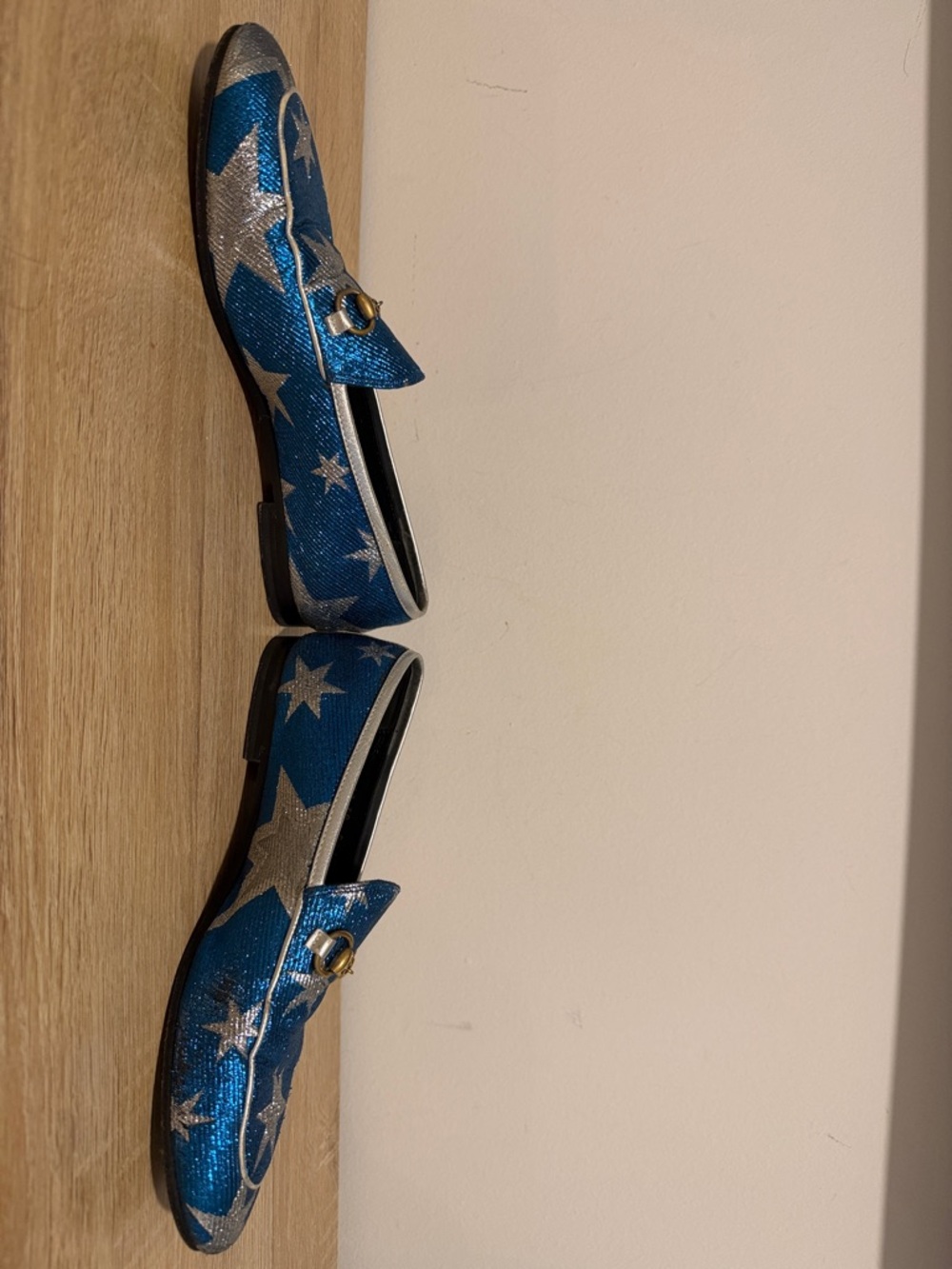 Gucci Metallic Blue Star Horsebit Loafers - Picture 3 of 6